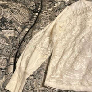 New Anthropologie Ladies Cream Lace Long Sleeve Blouse Size L